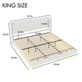 Halitaa White King Size Floating Bed Frame with LED Lights and Charging Station Halitaa