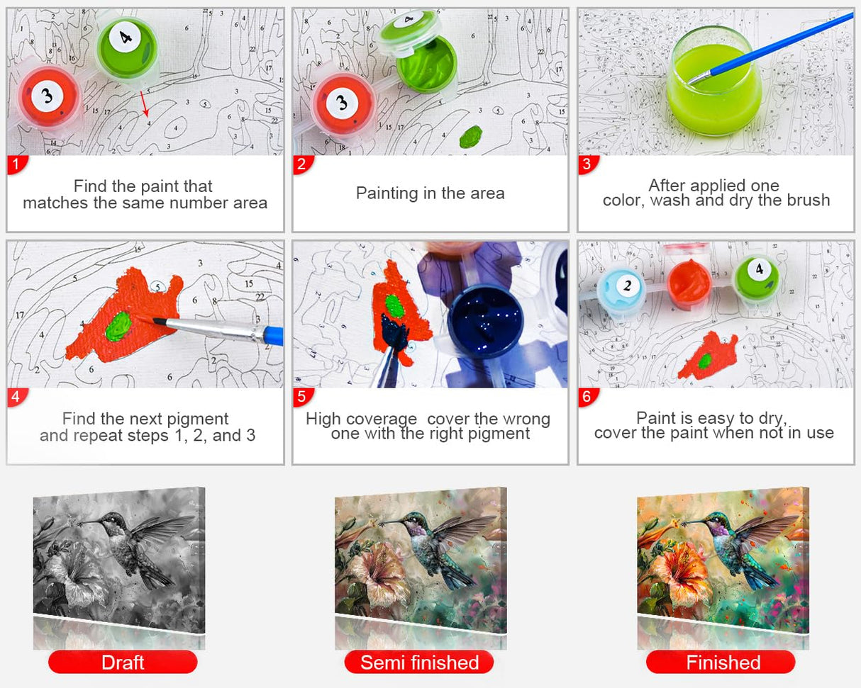 TUMOVO Paint by Numbers Kit for Adults Bird Paint by Numbers for Adults Hummingbird Collecting Nectar from Flowers Painting Adult Canvas Oil Painting Art Crafts 16x20 in TUMOVO