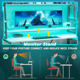 SEDETA White Gaming Desk 78.8'' with LED Lights, Hutch and Storage Shelves, Computer Desk with Monitor Stand, Large PC Gamer Desk Workstation, Ergonomic Gaming Table for Bedroom, Living Room SEDETA