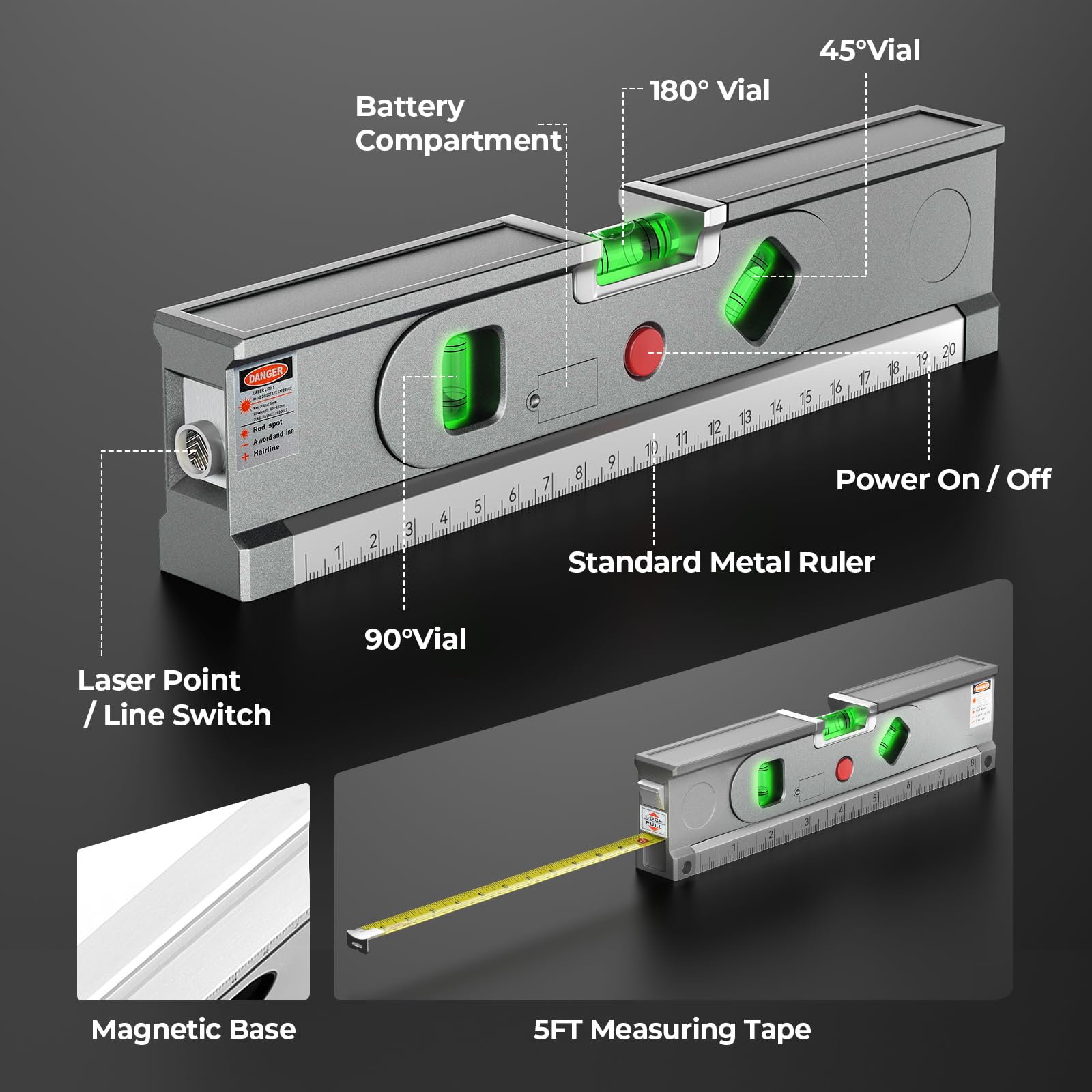 Laser Level, 2-in-1 Laser Level with Metric Rulers, Laser Level for Picture Hanging, 3 Laser Modes Magnetic Level Laser tool for Construction & Home Renovation - WoodArtSupply