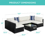 Best Choice Products 7-Piece Modular Outdoor Sectional Wicker Patio Conversation Set w/ 2 Pillows, Coffee Table, Cover Included - Black/White Sand Best Choice Products