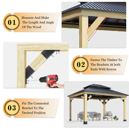 4 Pcs Pergola Brackets, 45-Degree Angle Bracket. Specially for Reinforcing Pergolas and Gazebos. Fits 2" x 4" Lumber. with Drainage Holes Pergola Bracket Kit . Build a Stable Pergola Easily.