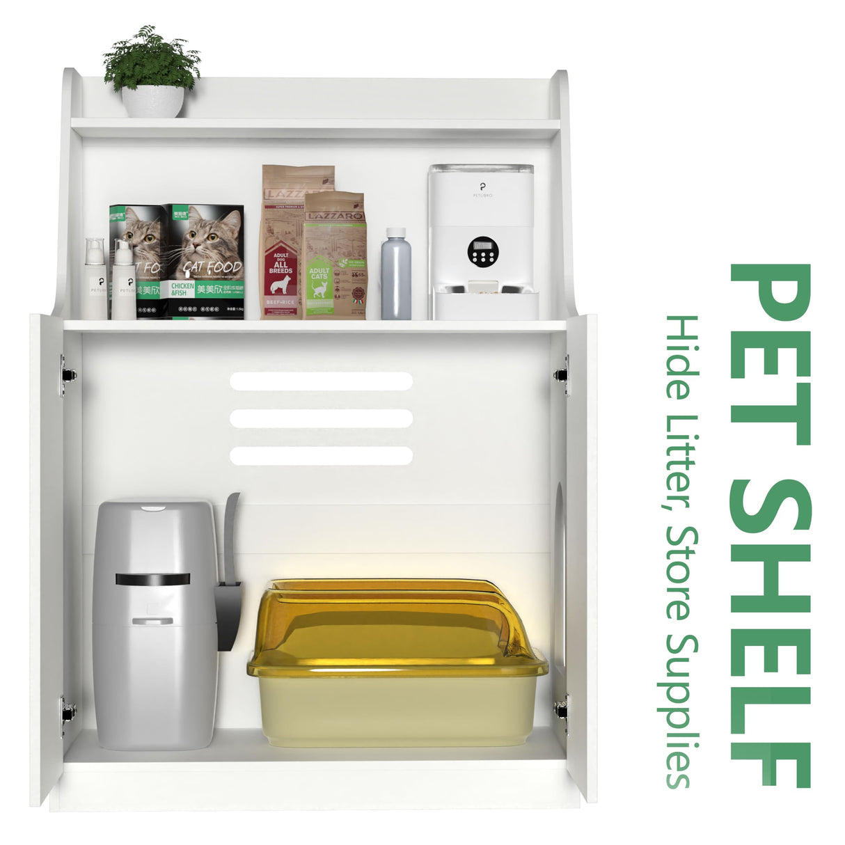 Amunrbrek Large/Tall Litter Box Enclosure, Modern Wooden Litter Box Furniture for XL Litterbox with Open Shelf as Sideboard Cabinet (White) amunrbrek