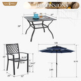 Sophia & William Metal Outdoor Patio Dining Set 6 PCS with 10ft 3 Tier Auto-tilt Umbrella(Navy Blue), 4 x Metal Outdoor Chairs, 1 x Square 37"x 37" Dining Table and 1 Patio Umbrella Sophia & William