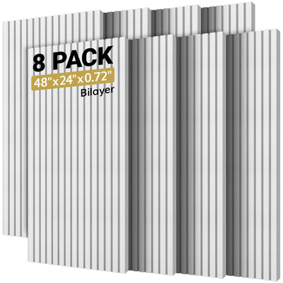 TONOR 8-Pack Bilayer Acoustic Panels Large Self-adhesive, 48” * 24” * 0.72” Adhesive Wall Panel, Large Soundproof Tiles for Echo Absorbtion, Acoustical Barrier of Polyester Fiber, White