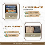 WLIVE Dresser for Bedroom with 5 Drawers, Wide Chest of Drawers, Fabric Dresser, Storage Organizer Unit with Fabric Bins for Closet, Living Room, Hallway, Greige Oak WLIVE