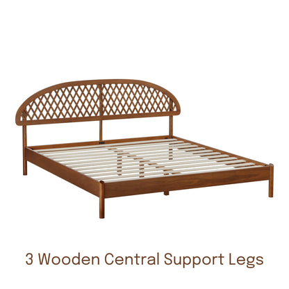 NTC Gem Dark Walnut Wooden Bed Frame with Headboard – Effortless Assembly & Silent Slats, Queen Size - WoodArtSupply