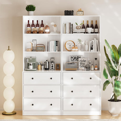 TUSY 4-Piece Large TV Stand with Bookshelves for TVs up to 75", TV Entertainment Center Media Center with Tempered Glass Doors and Shelves, TV Hutch for Living Room White (2A+2C) TUSY