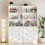 TUSY 4-Piece Large TV Stand with Bookshelves for TVs up to 75", TV Entertainment Center Media Center with Tempered Glass Doors and Shelves, TV Hutch for Living Room (White) TUSY