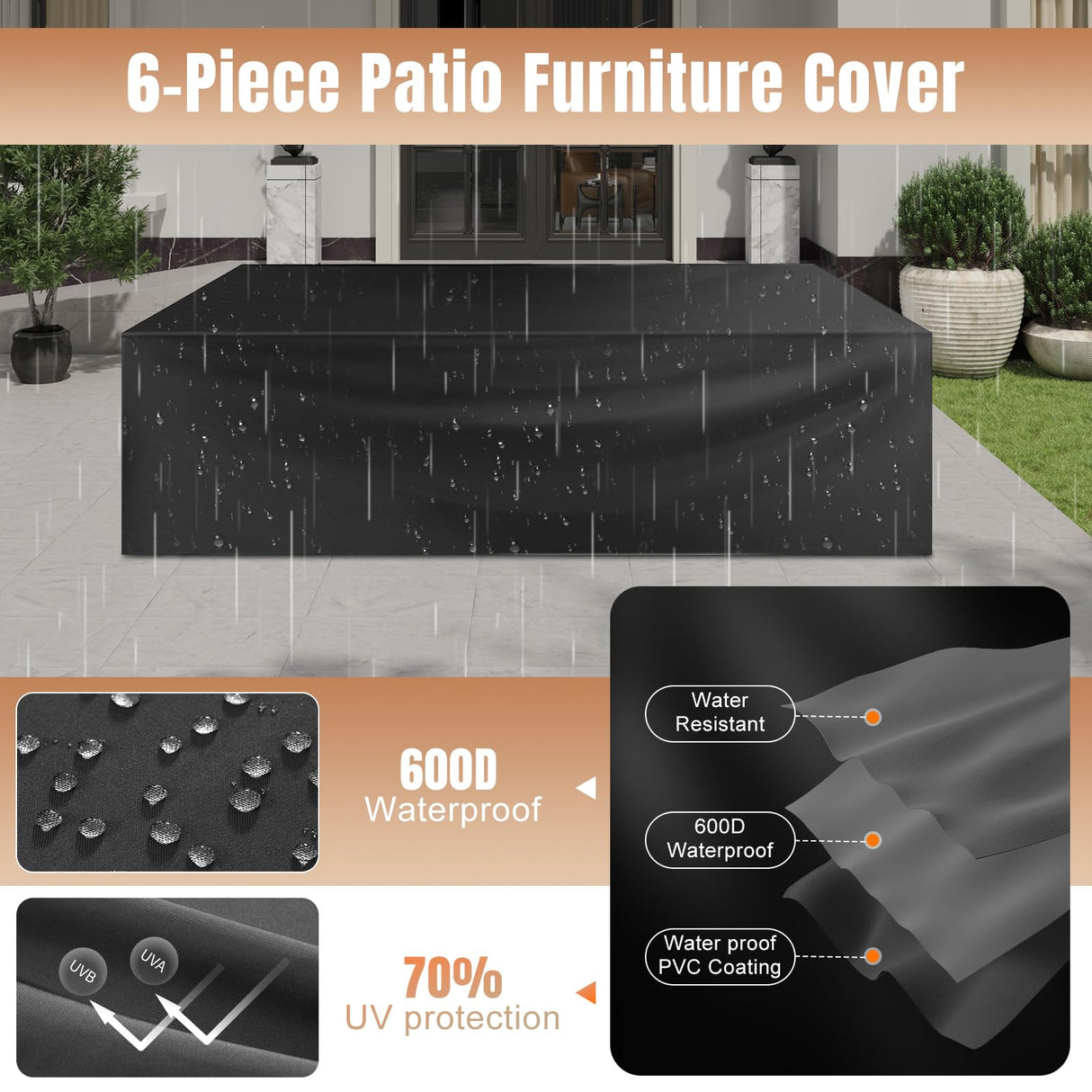 Aoxun 6 Pieces Patio Furniture Set Wicker Rattan Outdoor Sectional Conversation Set with Coffee Table and 4” Thickened Cushions, Beige (Waterproof Cover Included) Aoxun