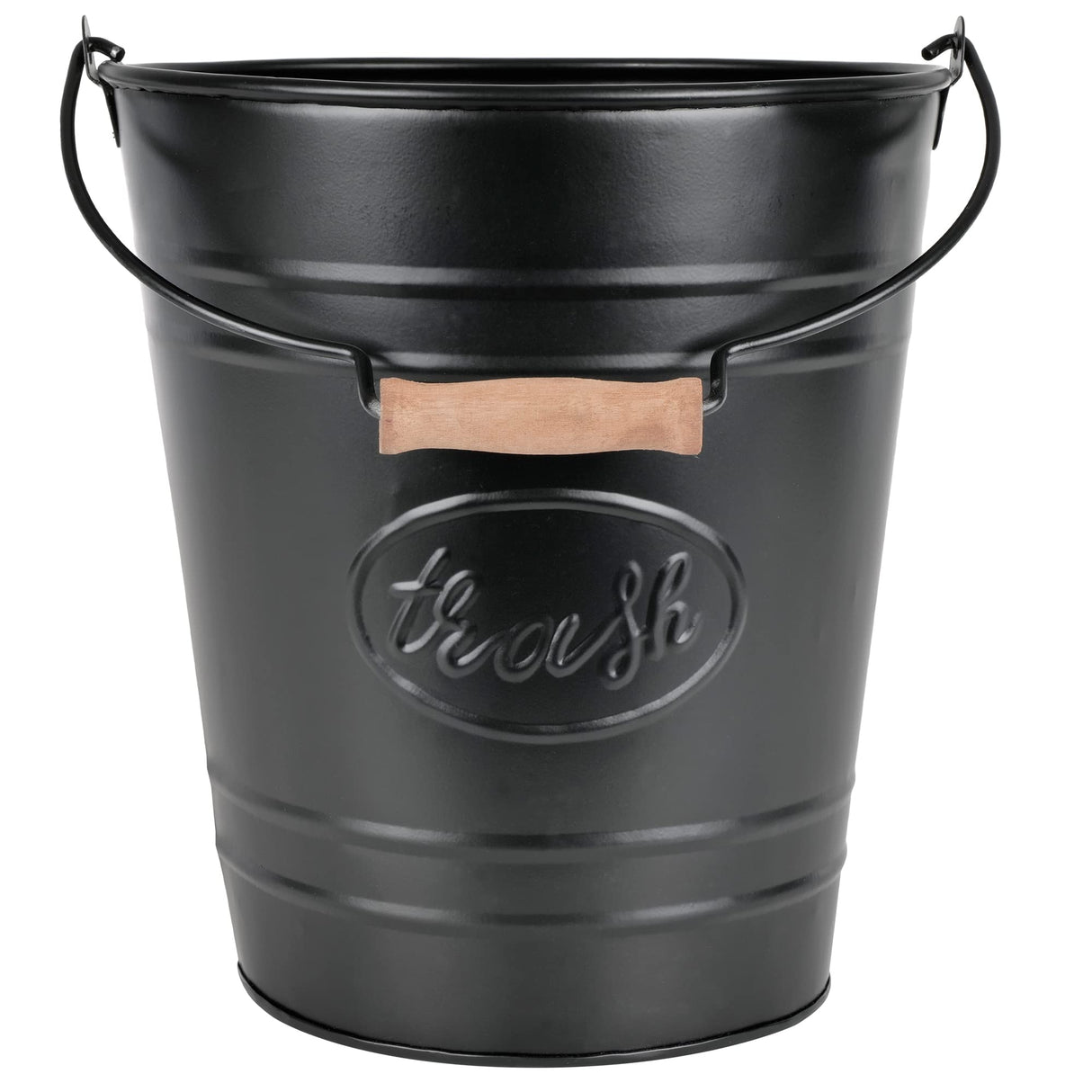 Autumn Alley Farmhouse Bathroom Trash Can - Decorative Rustic Black Trash Can Bucket with Wooden Handle for Bathroom, Bedroom, Office, Kitchen, Western Country Home Décor, 2 Gal., Matte Black Autumn Alley