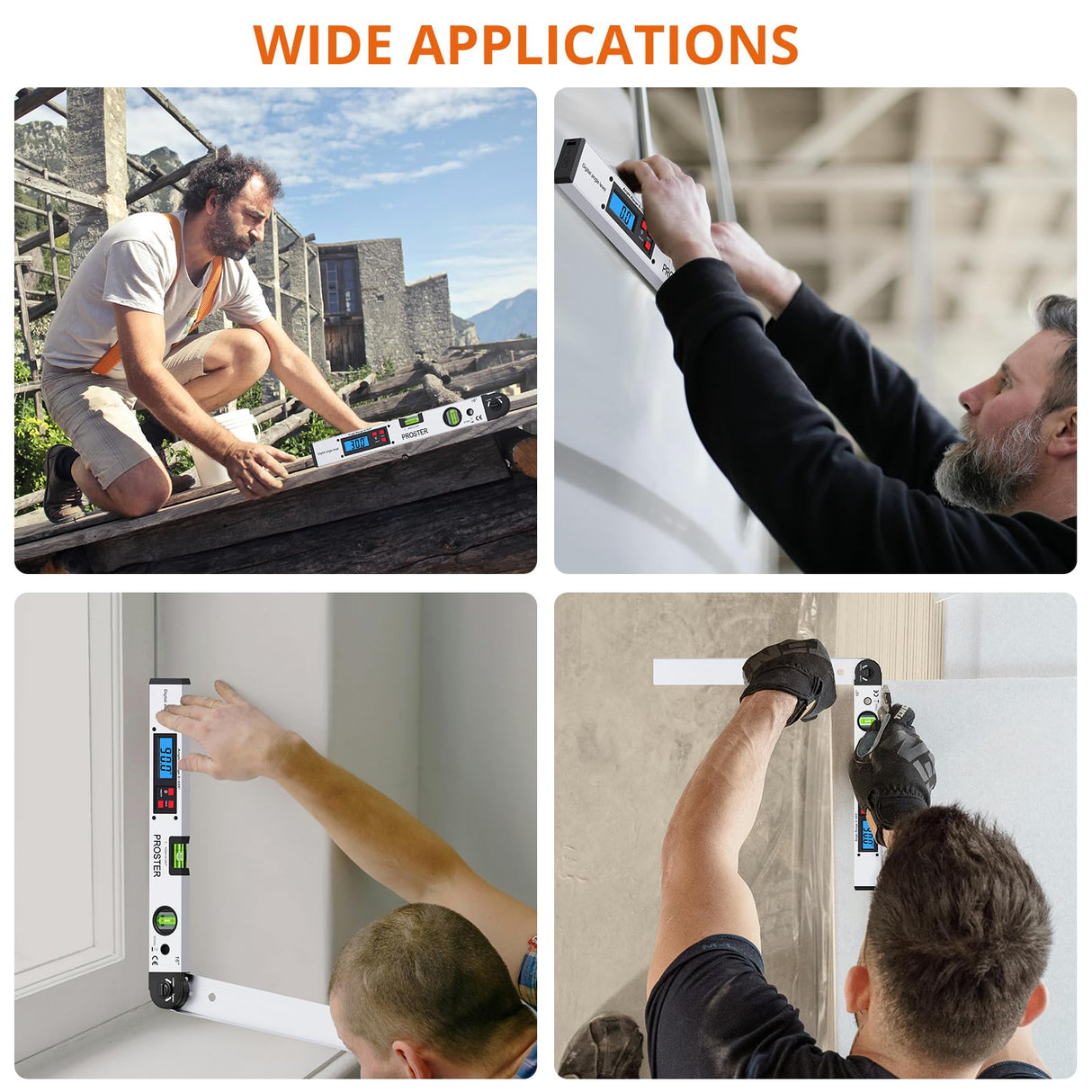 Proster 0-225° Digital Angle Finder Protractor - Aluminum Angle Gauges 225° 16 inch Backlit LCD Protractor with Horizontal and Vertical for Carpenter Woodworking Home Decoration Proster