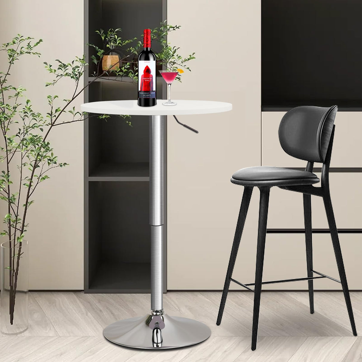 CLATINA Round Bar Pub Table, 26"-36" Height Adjustable Bistro Tables with Metal Base, 360° Swivel High Top Cocktail Table for Home Kitchen Party Drink Restaurant Wedding Cafe Office Reception, White CLATINA