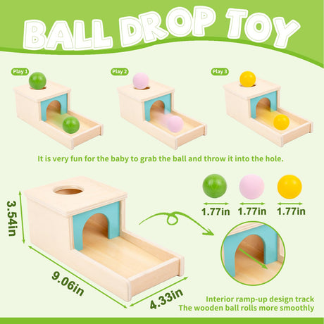 Adena Montessori Wooden Toy for 6-12 Month Baby 3 Balls,Sorting and Stacking Colorful Learning Education Toy for Toddler Kid 1-2 Year Old, Preschool Developmental Girl and Boy Gift Adena Montessori