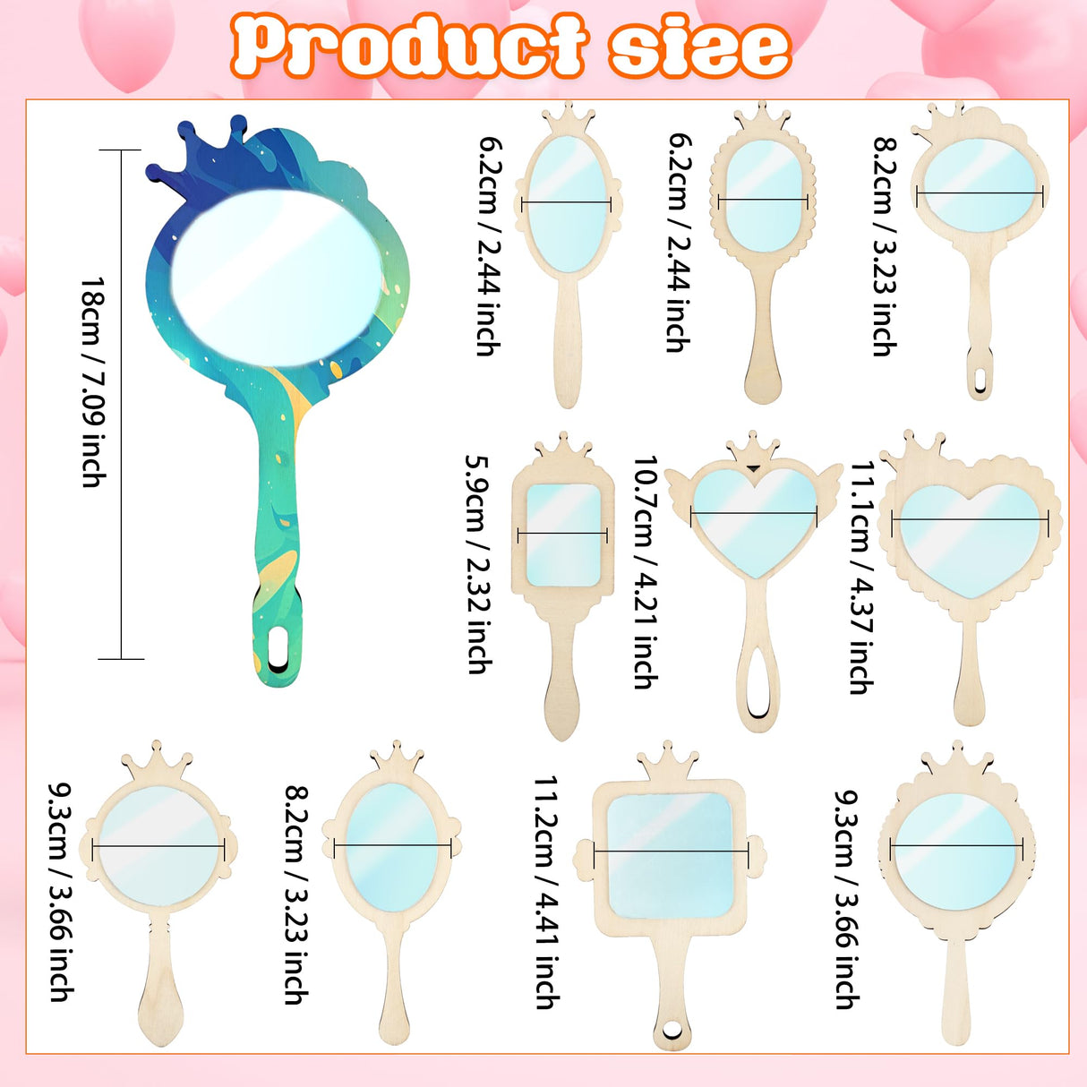 30 Pcs DIY Wooden Mirror Craft Decorate You Own Princess Wooden Hand Mirrors Princess Mirrors for Girls Crafts Paint Princess Party Decorations Birthday Gifts Parent-Child Games Drayear