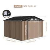 Garvee 10×8FT Outdoor Storage Shed, Metal Waterproof Garden Storage Shed Galvanized Steel Utility Tool Shed with Lockable Doors & Vents, All-Weather Shelter for Bike/Kids Car/Mowers/Tool, etc. Brown Garvee