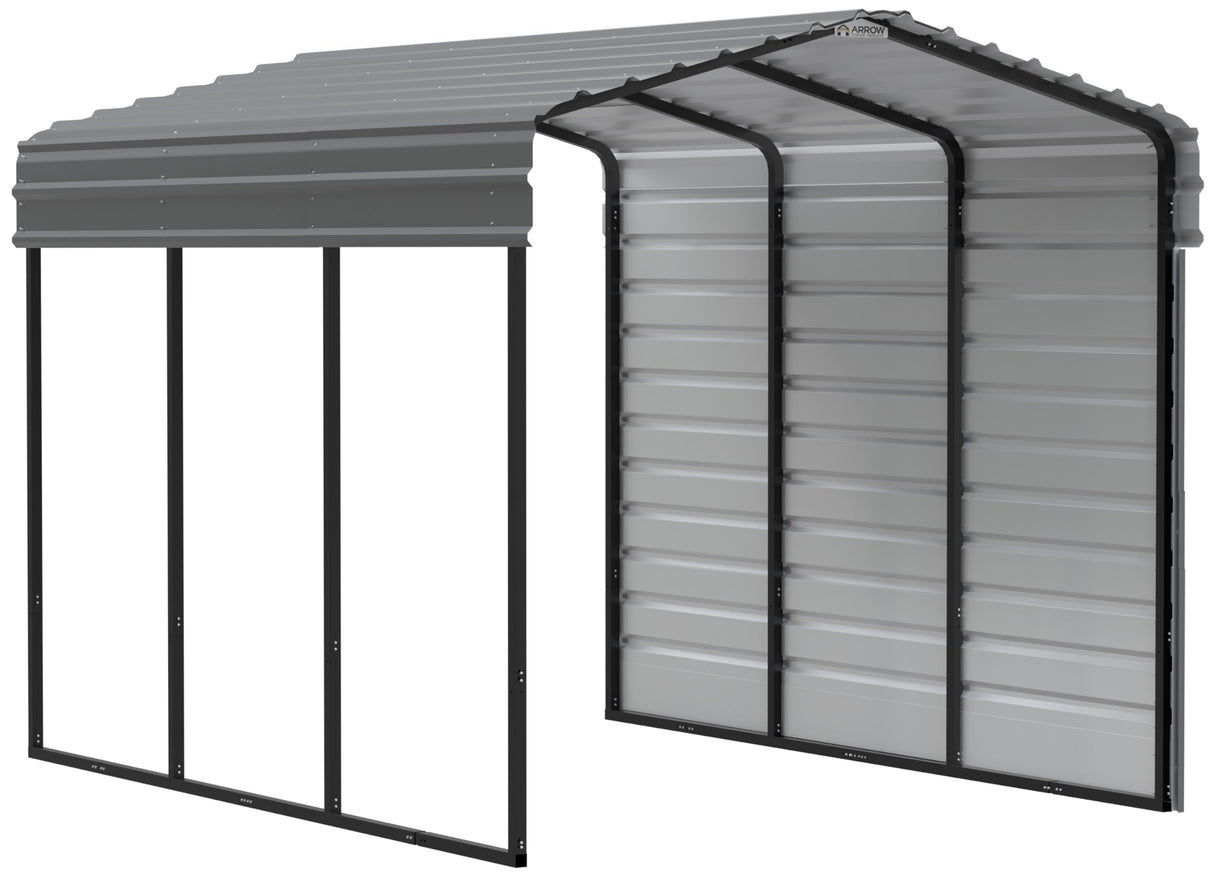 Arrow Carports Galvanized Steel Carport, with 1-Sided Enclosure, Compact Car Metal Carport Kit, 10' x 15' x 9', Charcoal Arrow Shed