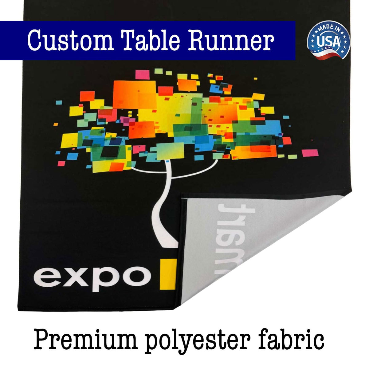Custom Table Runner with Business Logo, Ships Next Day Made in USA - 24" x 60" Thick Premium Polyester hem sewn all side, Vivid color sublimation print, Trade Show Quality, wrinkle-free (24x60) Exposmart