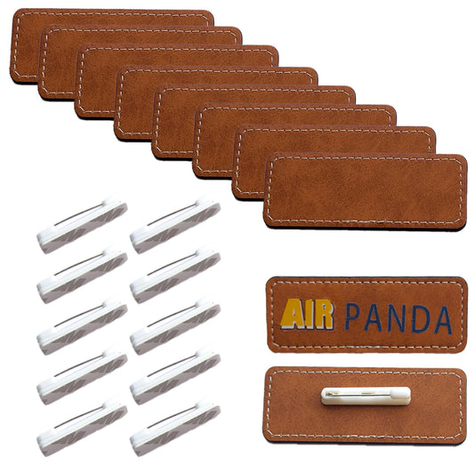 Name Tags with Pins, 10 PCS PU Leather Sublimation Blank Employee Name ID Badge Holders with Clips Nametags Labels with Round Corners for DIY Office, Restaurants, Students, Retail Stores, Coffee Shop