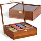Tea Bag Organizer, Acacia Wood Tea Organizer Box, 12 Compartments Tea Organizer for Tea Bags with Clear Glass Window, Tea Bag Holder for Countertop Kitchen Cabinet Pantry - Keeps Tea Bags Fresh HouseJoy