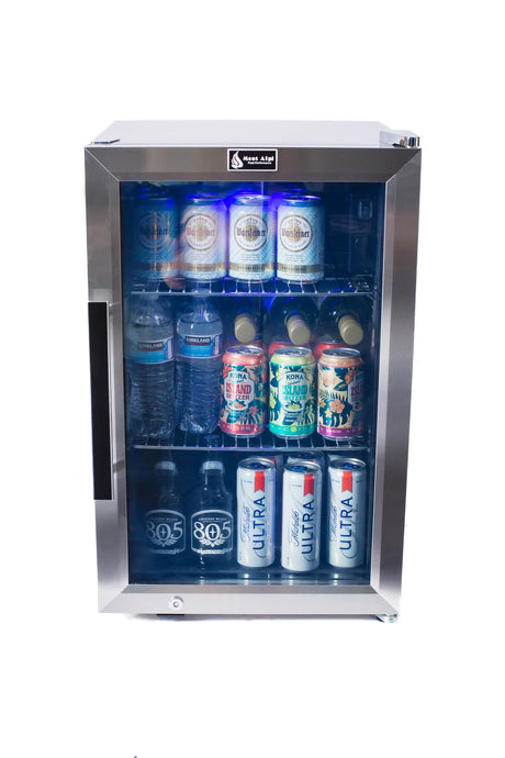 Mont Alpi MAF 2.7 Cubic Ft Stainless Steel Portable Outdoor Rated Glass Door Compact Temperature Adjustable Lockable Refrigerator Beverage & Wine Cooler Module w/ 3 Adjustable Racks + Blue Lighting Mont Alpi