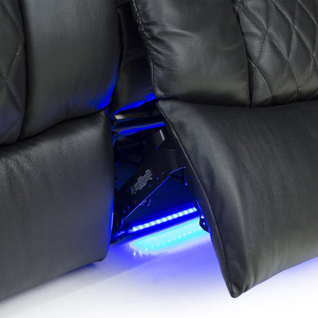 Seatcraft Anthem Home Theater Seating - Italian Leather - Power Recline Sofa - Fold-Down Table - Powered Headrests - Arm Storage - USB Charging - Cup Holders, Black Seatcraft