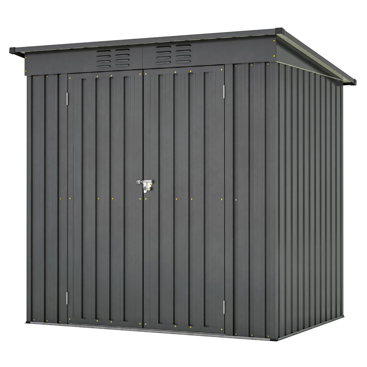 6x4 FT Outdoor Metal Storage Shed with Frame Floor & Sloping Roof, Lockable Double Door, Weatherproof Steel Garden Shed for Tools, Lawn Equipment & Patio Supplies Mulinsonfly