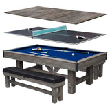 Hathaway Logan 7-ft Pool Table Combo Set with Benches - Rustic Gray with Blue Felt, Barnwood Hathaway