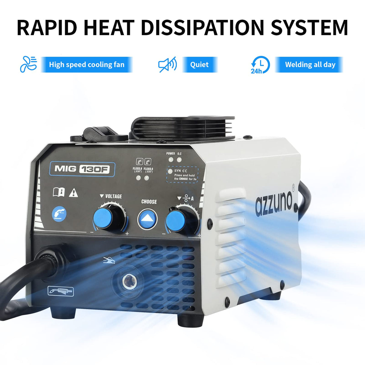 AZZUNO MIG Welder,Flux Core Welder Machine 110V 130Amp, Gasless MIG Welding Machine IGBT Inverter Welder Portable Wire Feed Welder (110V) AZZUNO