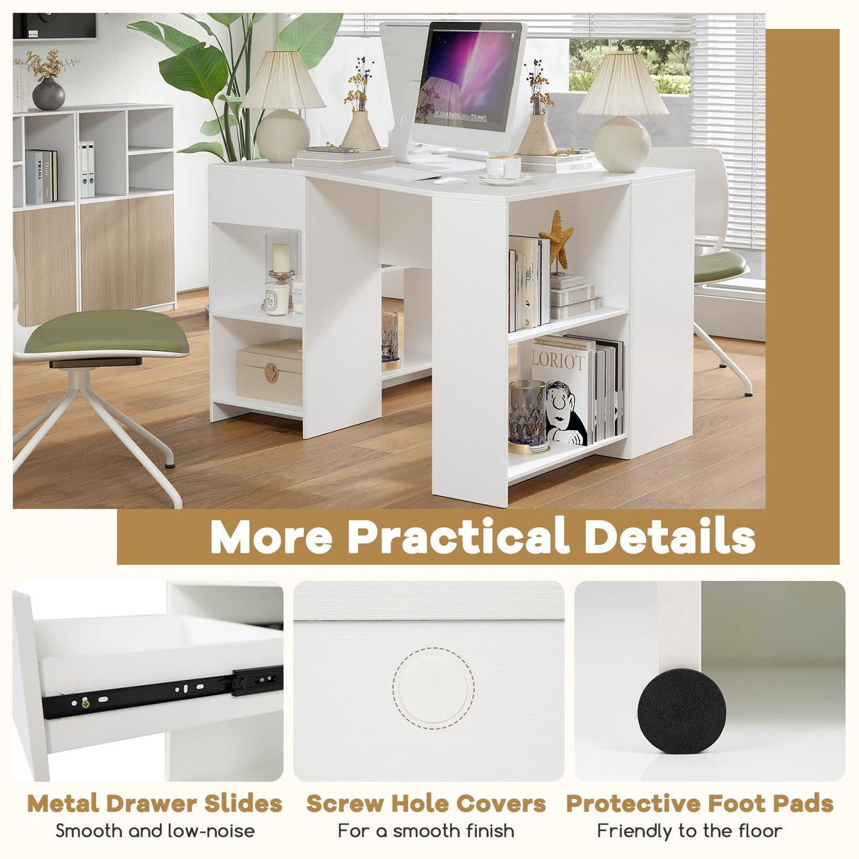Giantex White Desk with Drawer, 48 Inch Corner Desk with Storage Shelves, Laptop PC Table for Workstation, Vanity Table for Bedroom, Modern Wood Executive Study Writing Table for Small Space Giantex