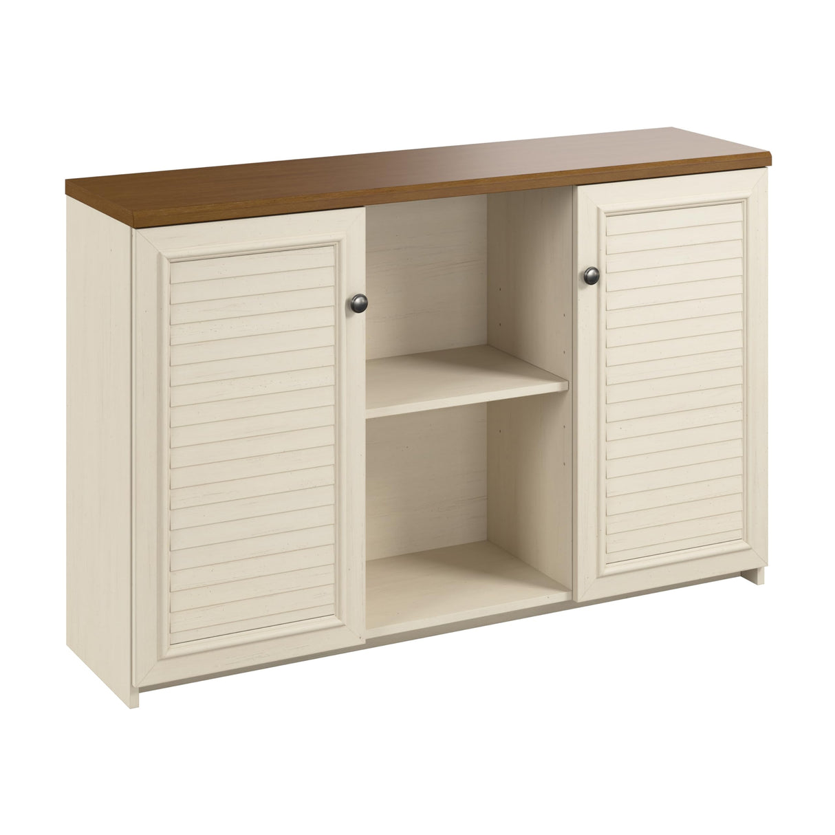 Bush Furniture Fairview Antique White Accent Cabinet with Tea Maple Doors for Home Office Storage Bush Business Furniture
