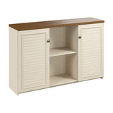 Bush Furniture Fairview Antique White Accent Cabinet with Tea Maple Doors for Home Office Storage Bush Business Furniture
