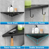 SZWQILIN Corner Shower Shelves, 10" Matte Black 304 Stainless Steel Recessed Shelf for Bathroom，Grout in Shelf with Hooks for Tiled Wall 2 Pack (Black) SZWQILIN