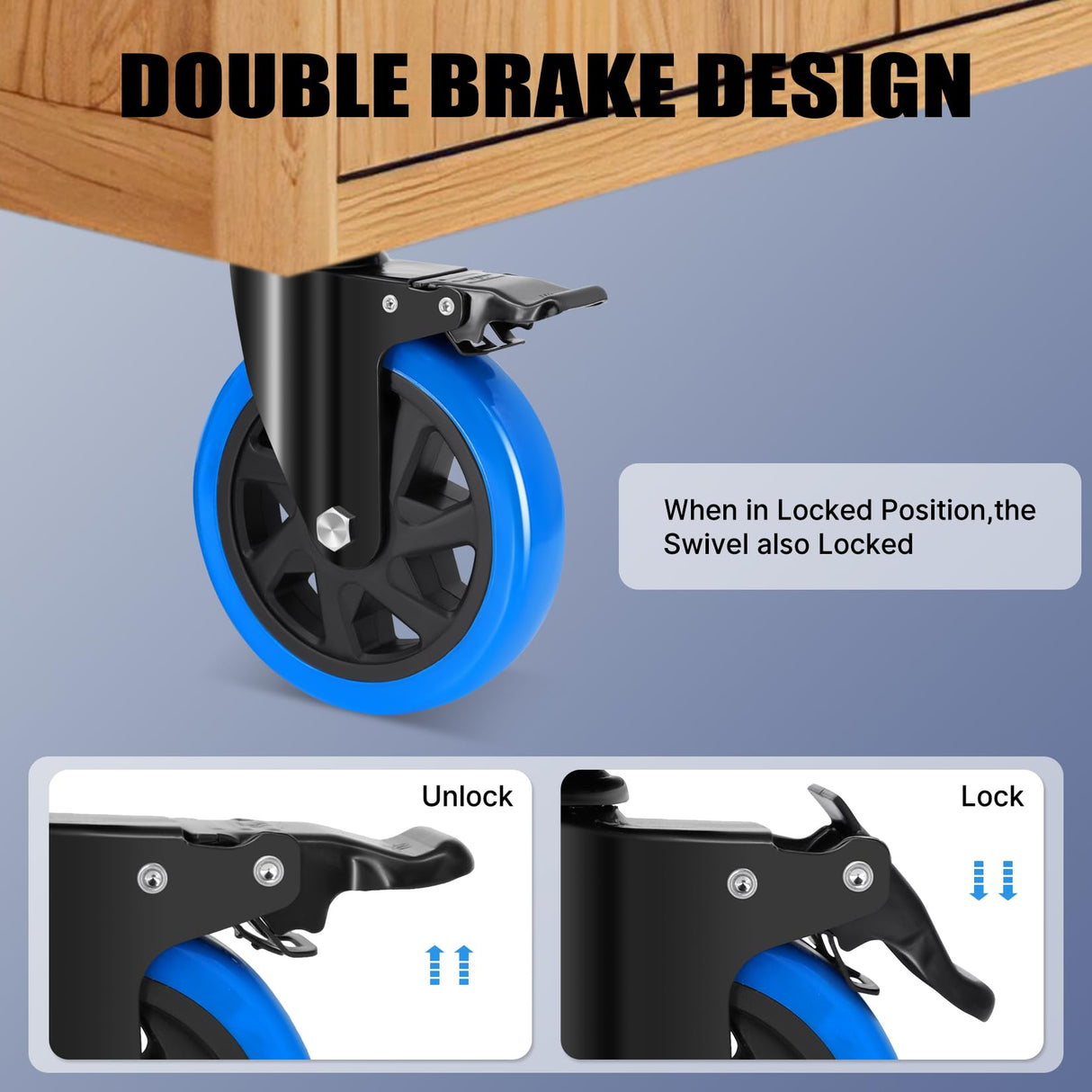 Humagineer 6 Inch Heavy Duty Casters Set of 4, 2600 Lbs Casters, Safety Swivel Casters with Brake, No Noise Top Polyurethane Plate Wheels for Industrial, Furniture, Equipment (Free Hardware Kits) Humagineer