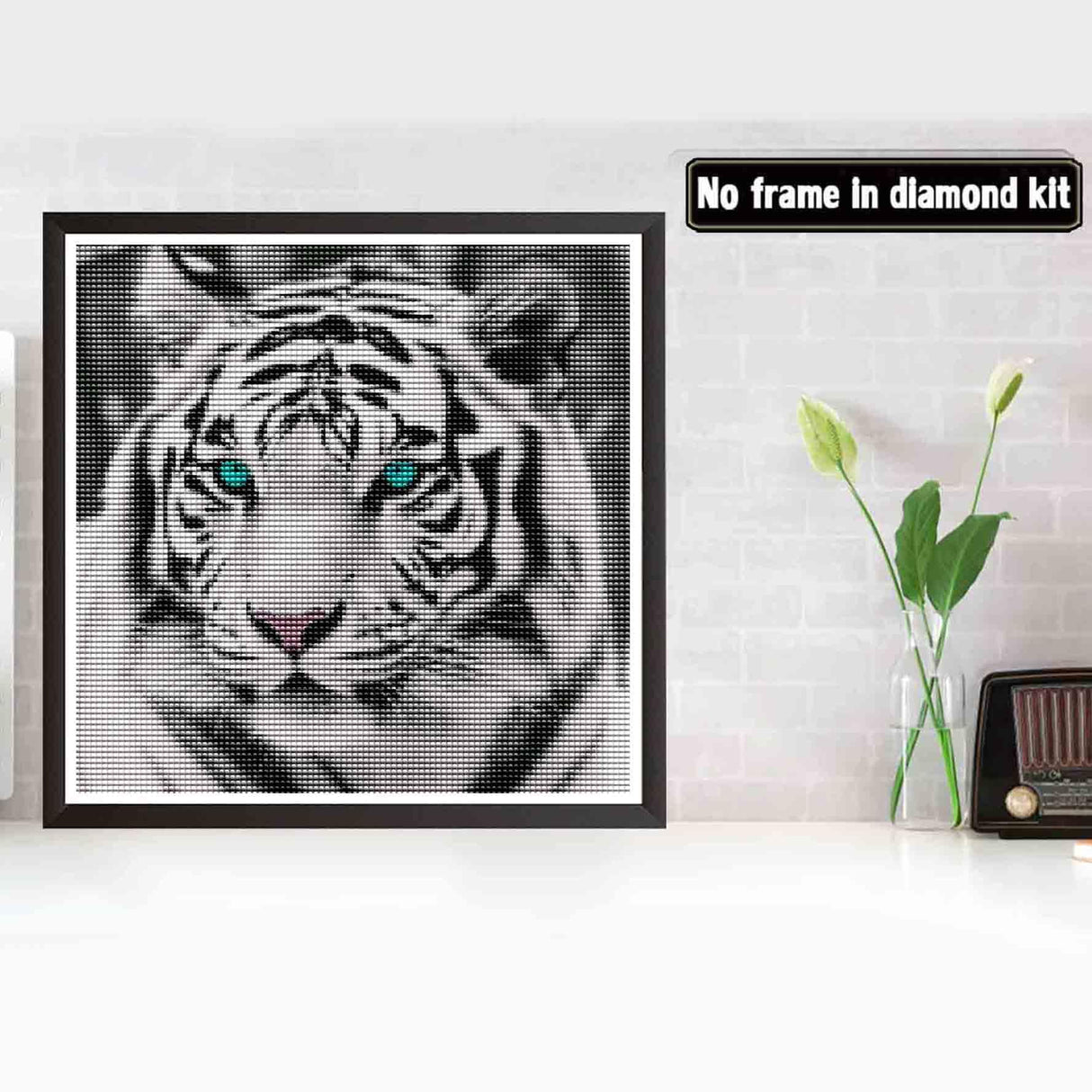 Bimkole 5D Diamond Painting Kits Blue-Eyed White Tiger, Full Drill Animals DIY Rhinestone Embroidery Set Paint with Diamonds Art by Number Kits Cross Stitch Home Wall Craft Decoration 12X12 inch Bimkole