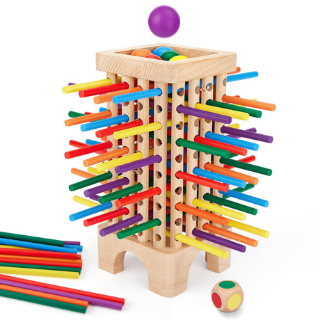 Montessori Game Wooden Board Game, 42 Colorful Wooden Sticks Dice Game Math Educational Toys for 3 4 5 6 Years Old, Fine Motor Skills Game & Counting Toy Family Game Travel Game Gifts for Kids Centtechi