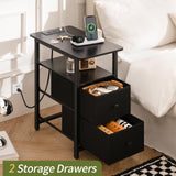 Yoobure End Table with Charging Station, Narrow Side Table LED Small Night Stand, Skinny Nightstand with Fabric Drawers, Bedside Table End Tables Living Room, Side Tables Bedroom for Small Spaces Yoobure