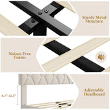 GAOMON Beige Twin Upholstered Bed Frame, Heavy-Duty Platform Bed Frame with Upholstered Headboard & Strong Wood Slats, No Box Spring Needed/Noise Free/Easy Assembly GAOMON