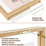 MUYE 5x7 Floating Frame Set of 2,Double Glass Rustic Photo Frame for Wall Hanging or Tabletop Standing,Also Display 4x6 or 3x5 Photo for Floating Effect,Natural MUYE