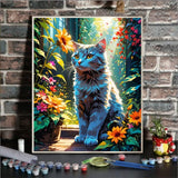 Cat Paint By Numbers Kit For Adults Canvas Cats Sunflower Adult Paint By Number Kits For Beginner DIY Easy Cat Garden Flower Oil Painting Adults' Paint-By-Number Kits Home Room Decor Gift 16x20 Inch ldazao