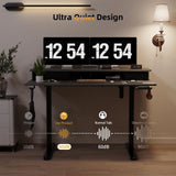 JOY worker Height Adjustable Electric Standing Desk with Storage Shelves, 55Inch Table with Built-in Monitor Stand, Sit Stand Desk with 2 Hooks for Home Office, Grey Desktop & Black Frame JOY worker