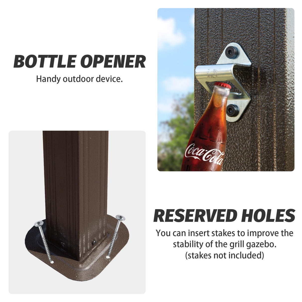 Domi Hardtop Grill Gazebo 8x5FT, Grill Canopy for Outdoor Grill w/Double Galvanized Steel Roof, 2 Side Shelves and Ceiling Hooks, BBQ Gazebo Grill Tent for Patio Garden Backyard, Brown domi outdoor living