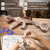 VATOS Wooden Gun Puzzles, 3D Wooden Puzzles Gun for Adult with Foam Soft Bullet, Electric Wooden M416 Model Rifle Puzzle Toy Guns, Wood Puzzles DIY Building Kits for Adult Christmas Birthday Gift VATOS