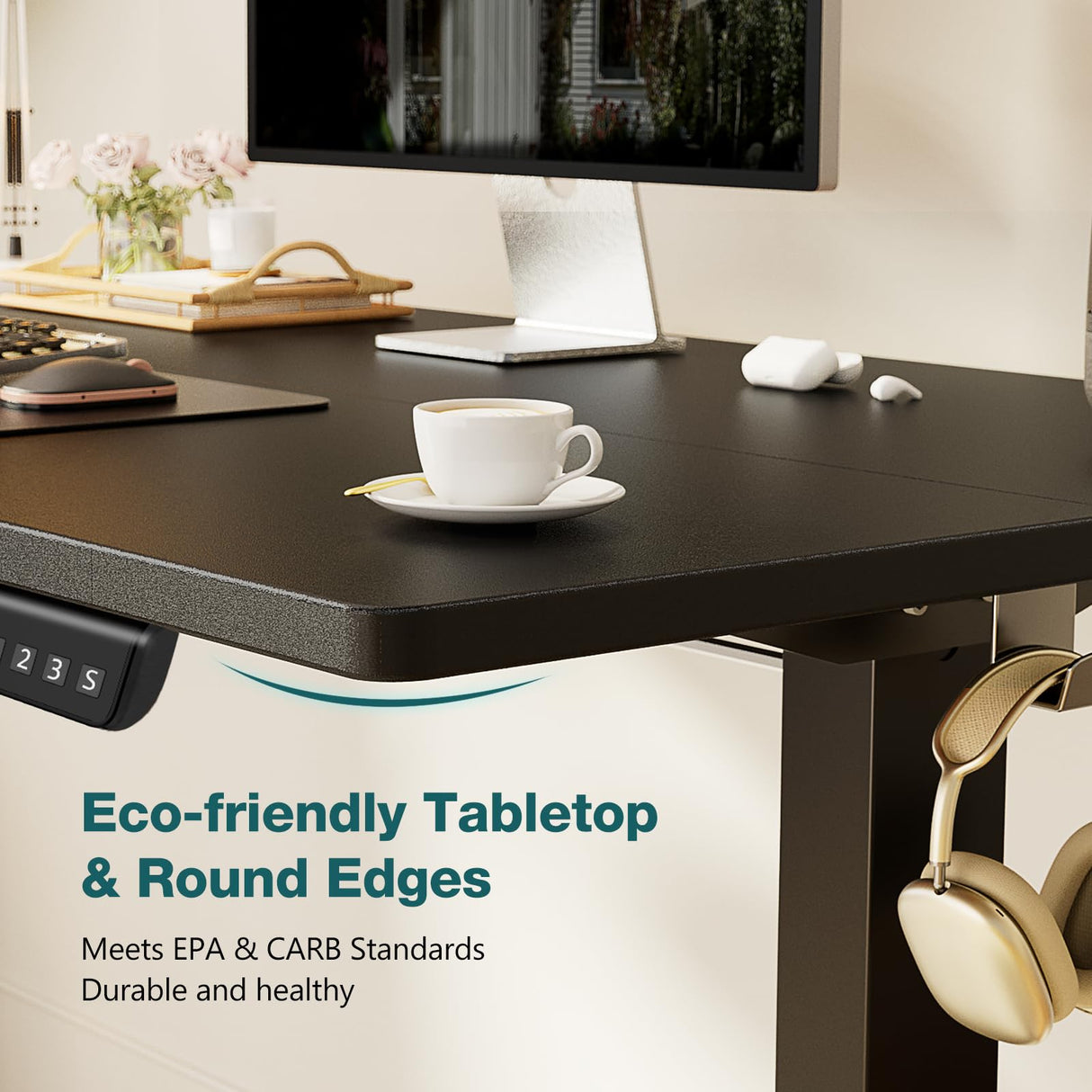 SMUG Standing Desk, Adjustable Height Electric Sit Stand Up Down Computer Table, 63x24 Inch Ergonomic Rising Desks for Work Office Home, Modern Lift Motorized Gaming Desktop Workstation, Black SMUG