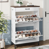 Shoe Cabinet Storage for Entryway Hidden Shoes Storage Cabinet Farmhouse Narrow Shoe Organizer Cabinet with 2 Flip Drawers, Free Standing Slim Shoe Cabinet for Door Entry, Foyer, Hallway, White Jocoevol