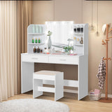 usikey Makeup Vanity with Mirror and 10 LED Lights, Vanity Makeup Table Set with 2 Drawers and Open Shelves, Makeup Vanity Desk Dressing Table with Cushioned Stool, White usikey