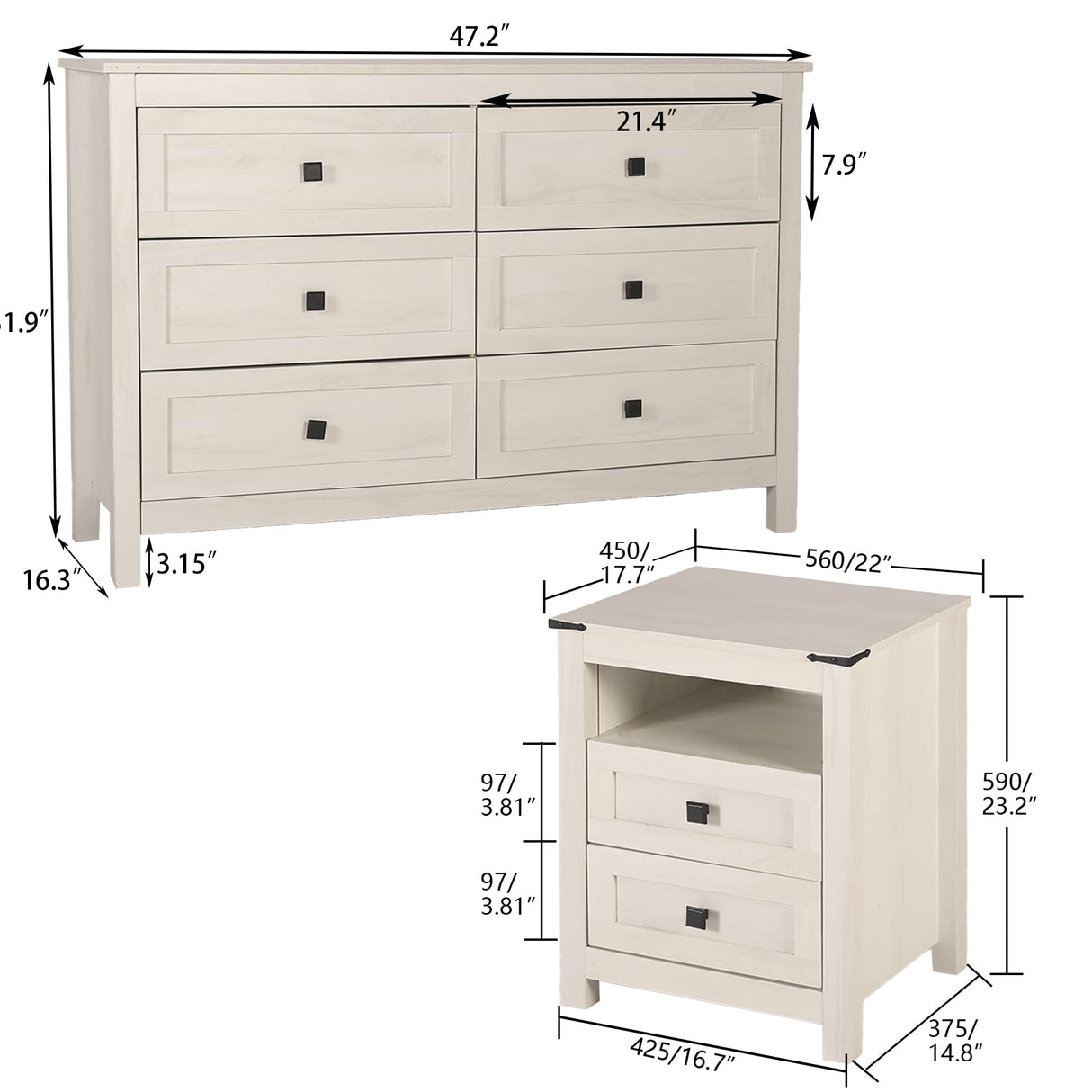 CATMIX Farmhouse Drawers Dresser, Wood Double Dresser Chest of Drawers Wide Storage Organizer Cabinet for Bedroom, Living Room (Rustic Beige, Combo Pack 6+2) CATMIX