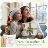 Skylety Godmother Proposal Gifts Set 16 oz Coffee Glass Godmother Cosmetic Bag White Hair Scrunchies,Gift Box, Christmas Gifts for Godmother, Christmas Wedding Holiday Appreciated Gift Skylety