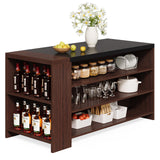 LITTLE TREE 55 Inches Modern Wooden Kitchen Island with Large Worktop & Leg Room, 4-Tier Storage Cabinet for Dining Room, Coffee Bar Table Cabinet for Living Room LITTLE TREE