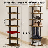 AZERPIAN Shoe Rack 7 Tier Vertical Storage Organizer Narrow Metal Slim Shelf Modern Free Standing Shoe Tower Saving Space for Closet Entryway Bedroom,Black+Rustic Brown AZERPIAN